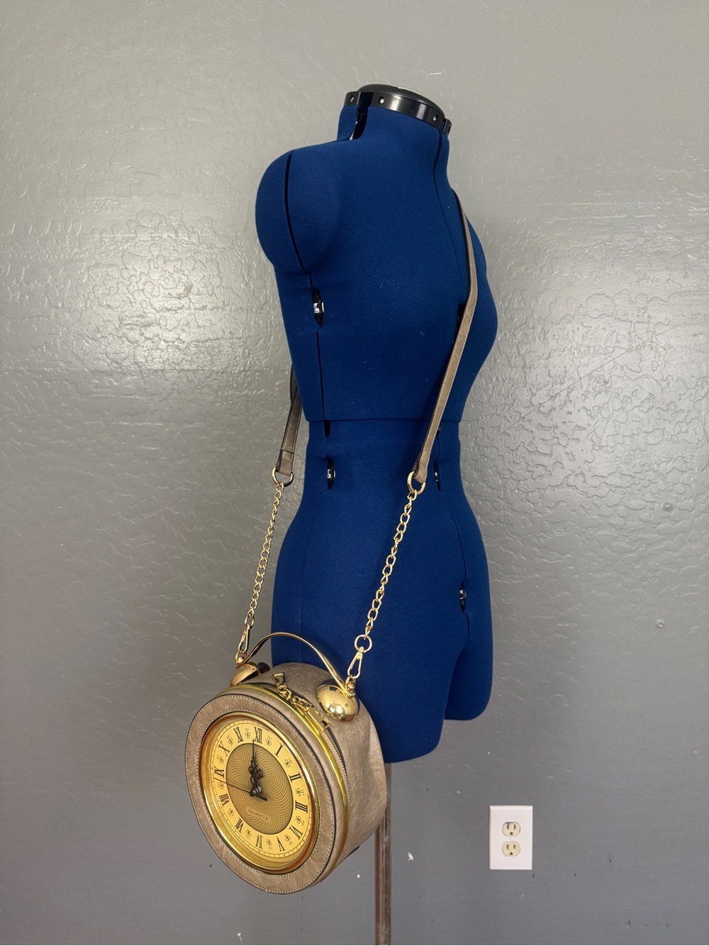 Round Clock-Face Crossbody Bag in Taupe - Picture 8 of 9